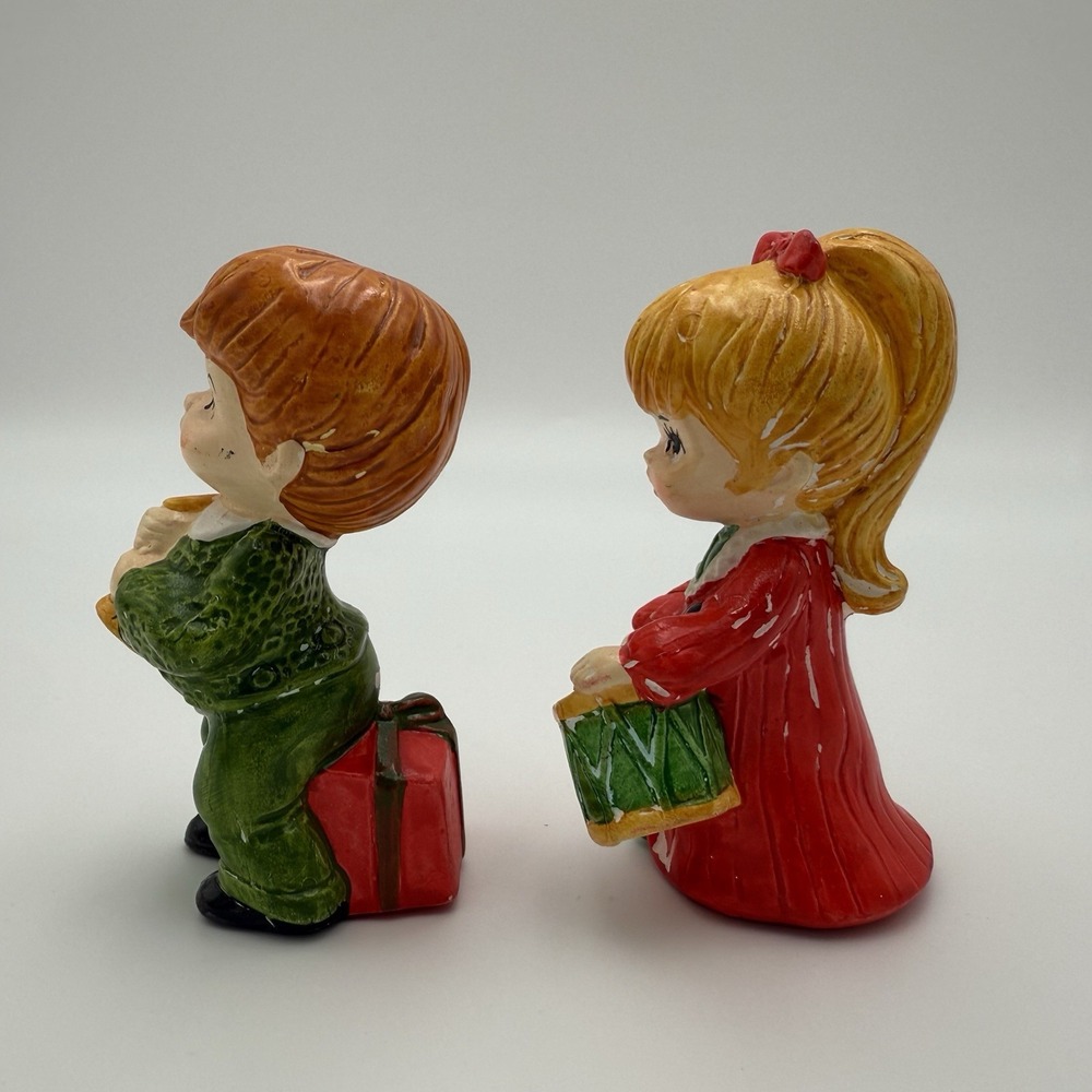 Drummer Boy Girl Music Ceramic Figures Christmas Sears Vtg Decor MCM Caroler Kid - Picture 3 of 10